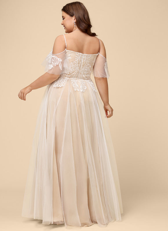 Robe Trapèze Blanche Dentelle Tulle Volants - gallery 9