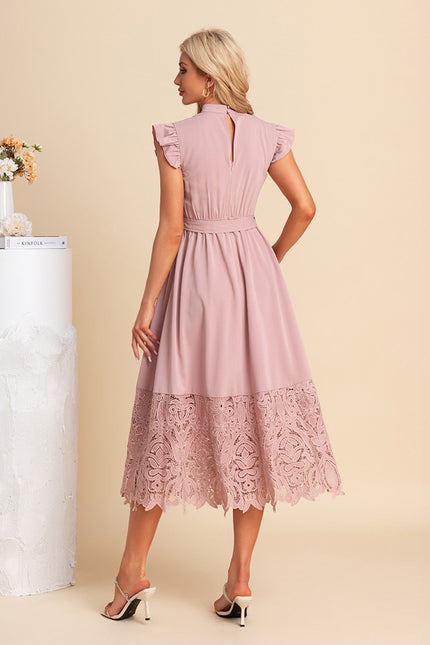 Robe Trapèze Rose Dentelle - gallery 2