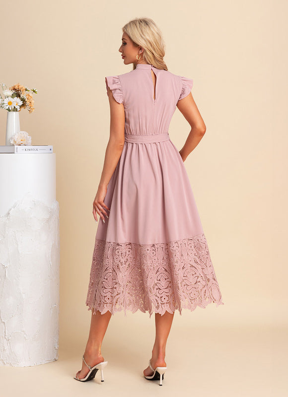 Robe Trapèze Rose Dentelle - gallery 2