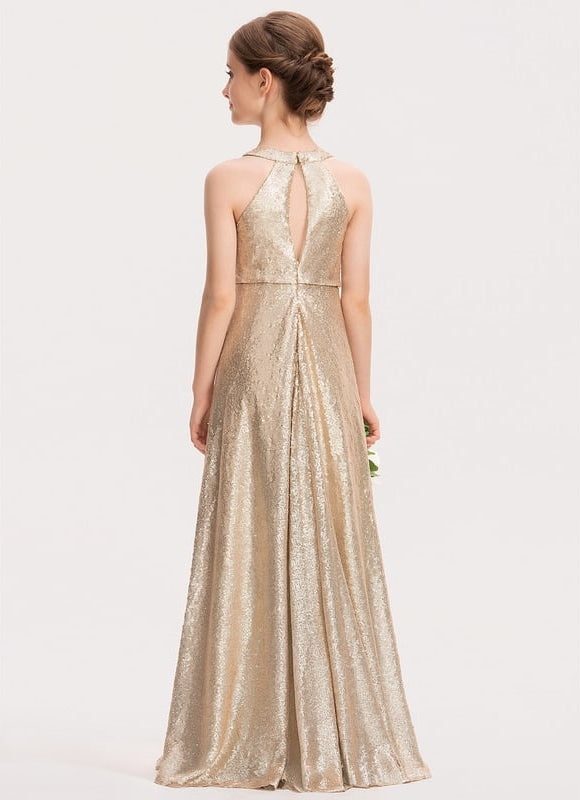 Robe Trapèze Pailletée Dorée - gallery 3