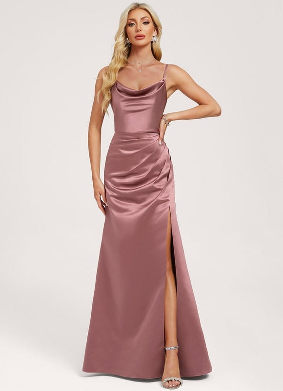 Robe Trapèze Satin Rose Élégante