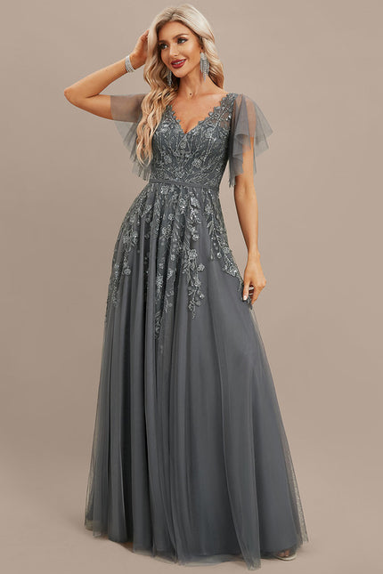 Robe Trapèze Élégance Grise Tulle - gallery 4
