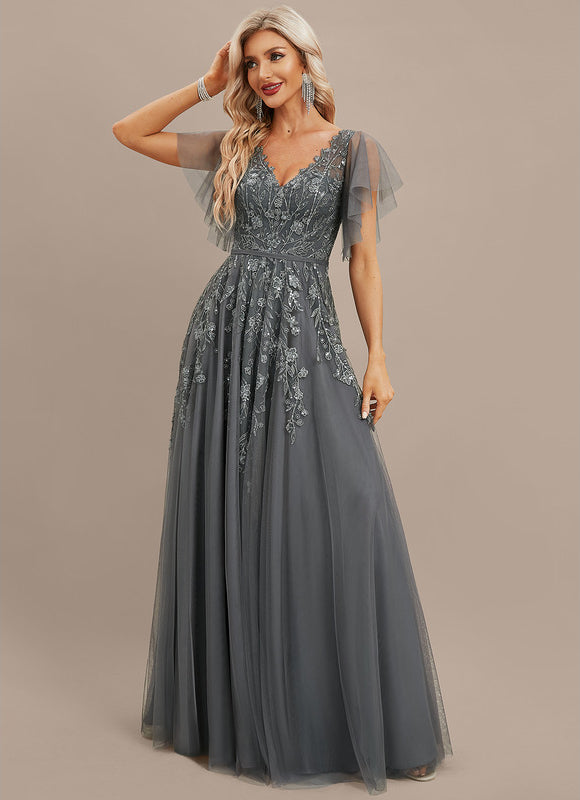 Robe Trapèze Élégance Grise Tulle - gallery 4