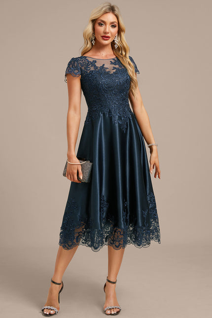 Robe Trapèze Satinée Marine Étoilée - gallery 2