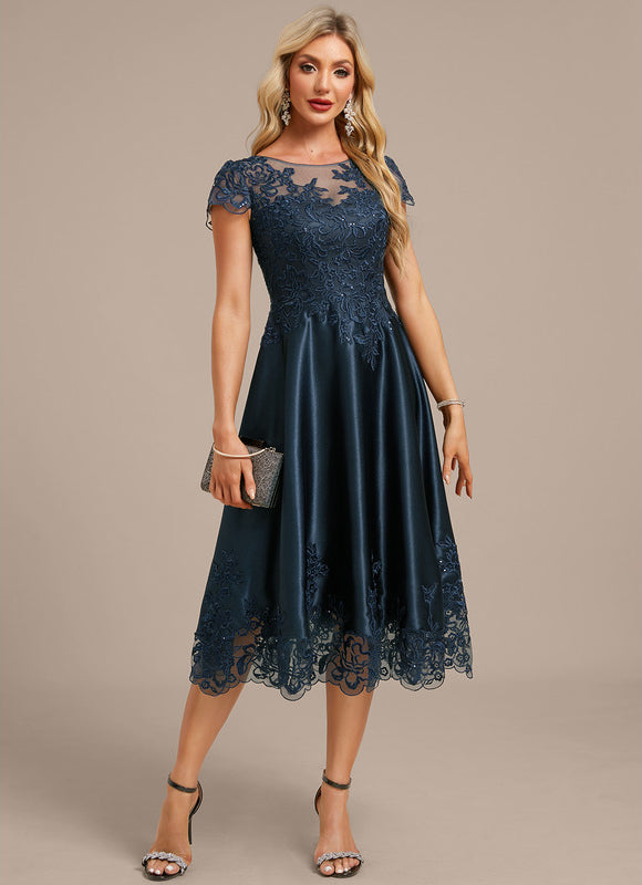 Robe Trapèze Satinée Marine Étoilée - gallery 2