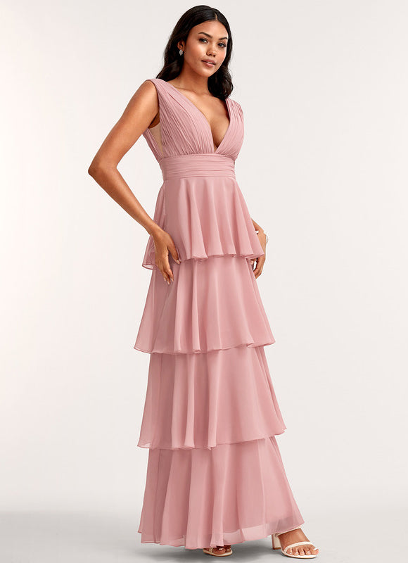 Robe Trapèze Longue Beige Élégante - gallery 2