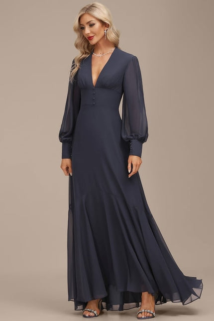 Robe Trapèze Bleue Marine Asymétrique Mousseline - gallery 5