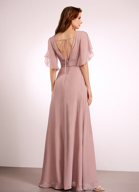 Robe Trapèze Longue Beige Élégante - gallery 4