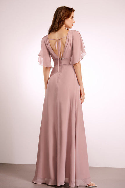 Robe Trapèze Longue Beige Élégante - gallery 4