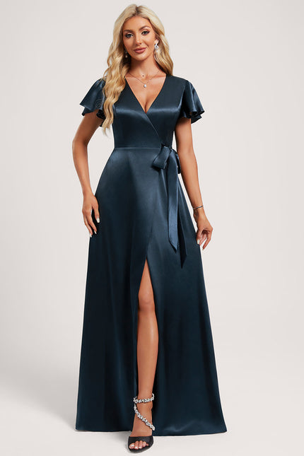 Robe Trapèze Satin Doré Élégante