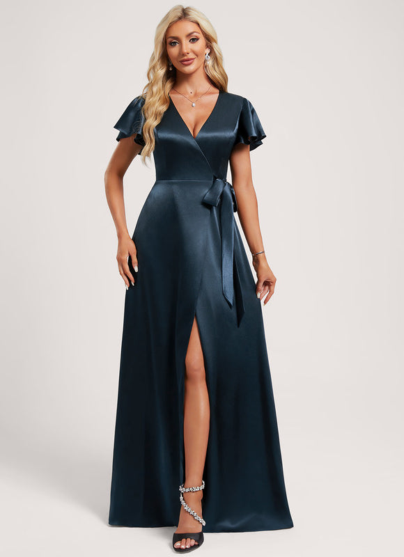 Robe Trapèze Satin Doré Élégante