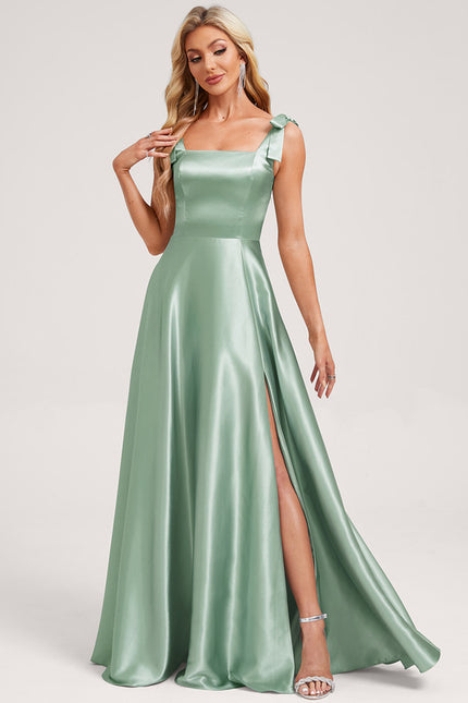 Robe Trapèze Satinée Vert Deau - gallery 1