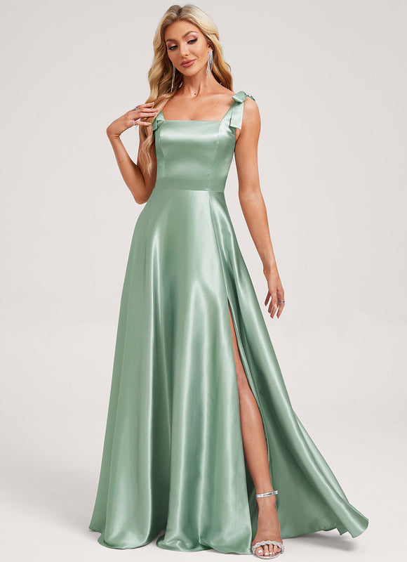 Robe Trapèze Satinée Vert Deau - gallery 1