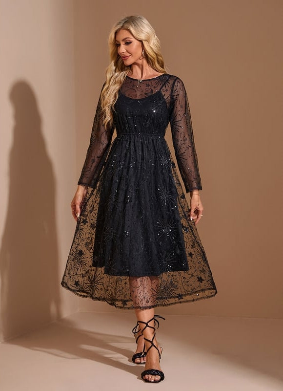 Robe Trapèze Noir Étoilé Chic - gallery 6