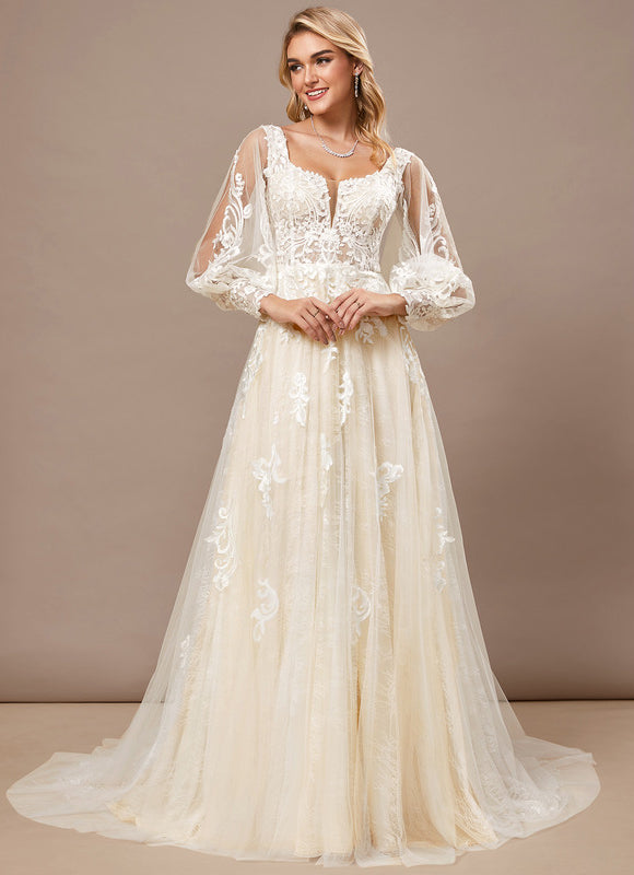 Robe Trapèze De Mariée Éthérée - gallery 1