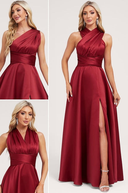 Robe Trapèze Satin Rouge Profond