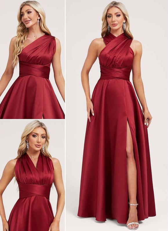 Robe Trapèze Satin Rouge Profond
