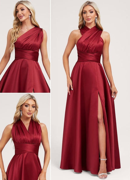 Robe Trapèze Satin Rouge Profond
