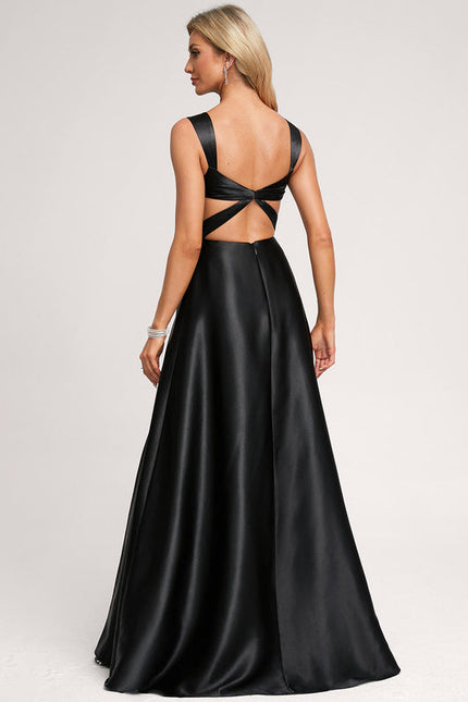 Robe Trapèze Satin Noir Élégant - gallery 1