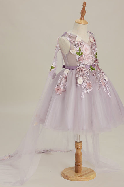 Robe Trapèze Violette Pastel Avec Tulles Et Perles - gallery 2