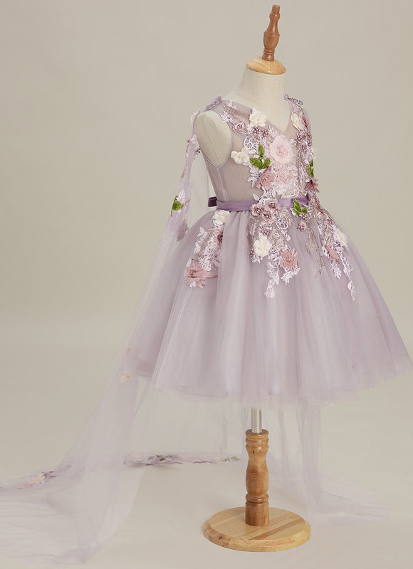 Robe Trapèze Violette Pastel Avec Tulles Et Perles - gallery 2