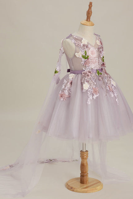 Robe Trapèze Violette Pastel Avec Tulles Et Perles - gallery 2