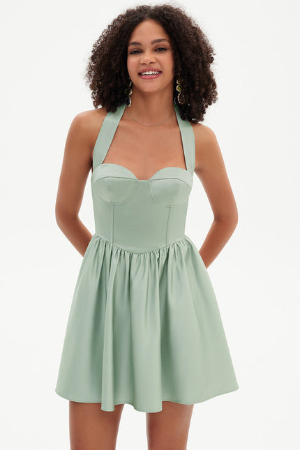 Robe Trapèze Verte Éclatante - gallery 7
