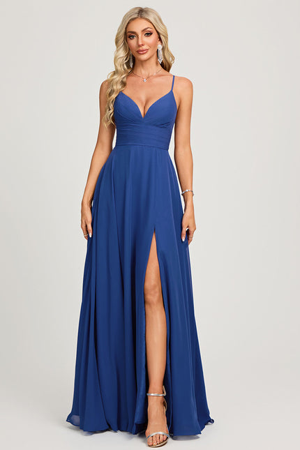 Robe Trapèze Bleu Élégant Longue - gallery 2