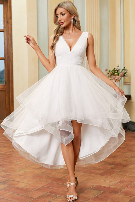 Robe Trapèze Blanche Tulle Volants Plisées