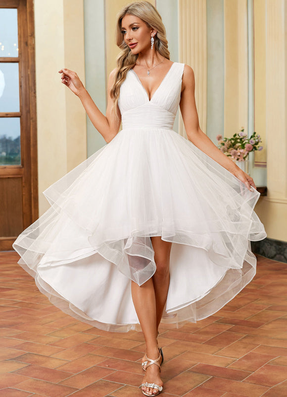 Robe Trapèze Blanche Tulle Volants Plisées