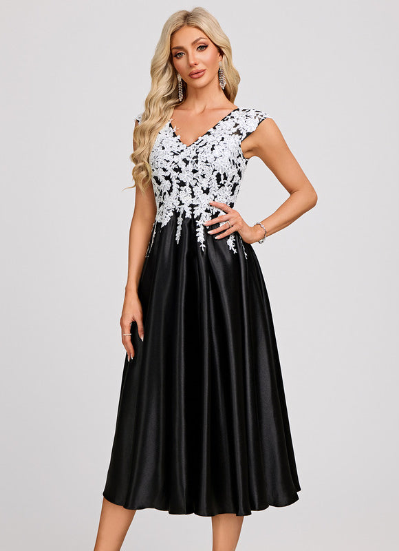 Robe Trapèze Satinée Noir Étoilé - gallery 4