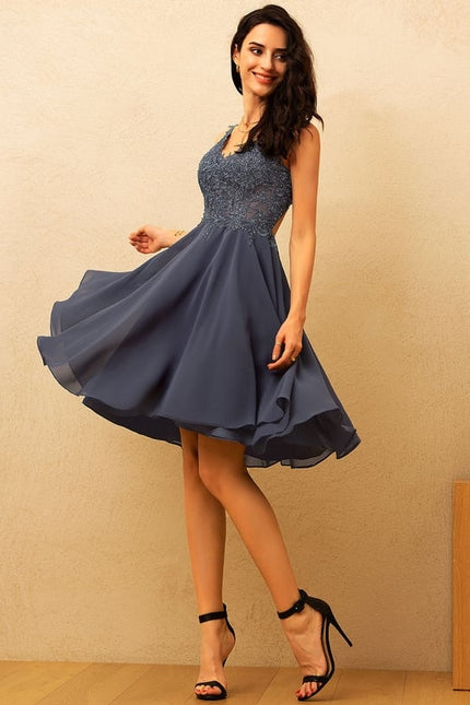 Robe Trapèze Bleu Soirée Chic - gallery 3