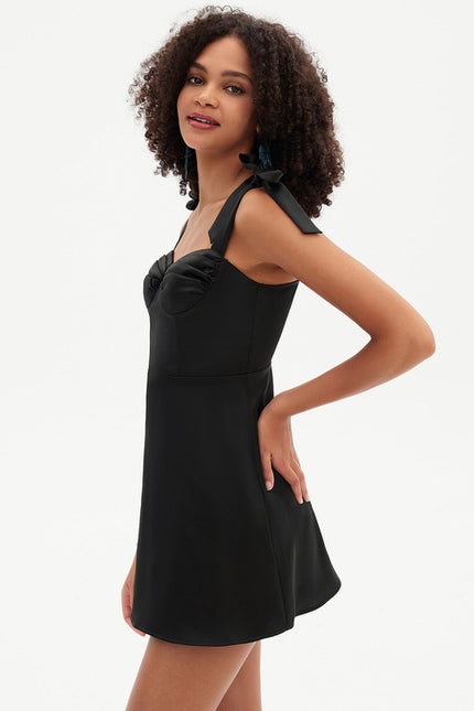 Robe Trapèze Noir Satiné - gallery 2