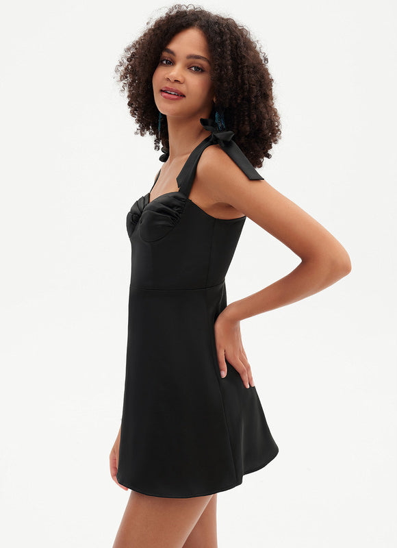 Robe Trapèze Noir Satiné - gallery 2