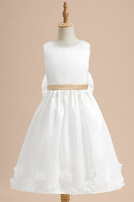Robe Trapèze Blanche Satin Mariage Fille - gallery 1