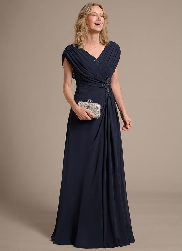 Robe Trapèze Élégance Marine Plissée - gallery 5