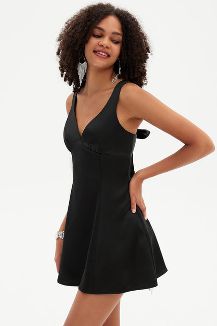 Robe Trapèze Mini Noir Satiné - gallery 5