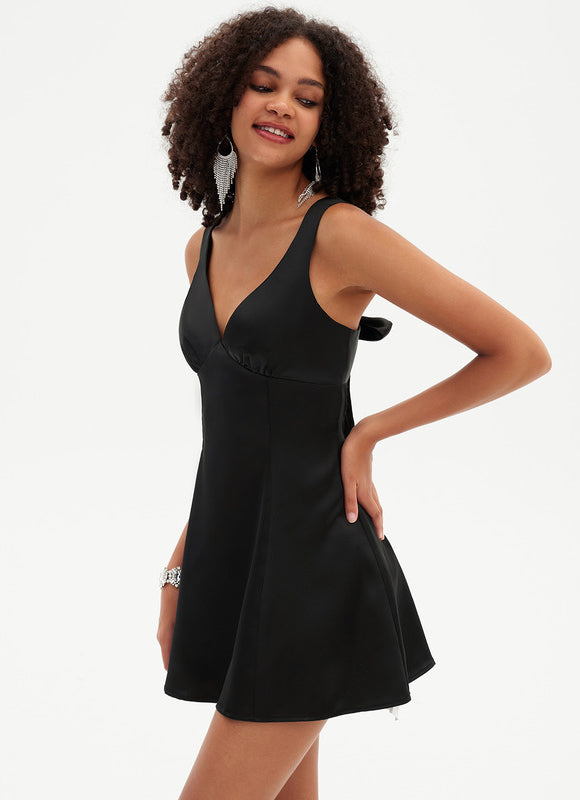 Robe Trapèze Mini Noir Satiné - gallery 5