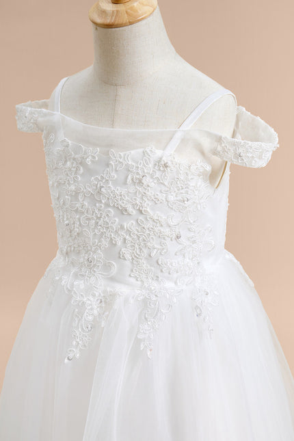 Robe Trapèze Blanche Dentelle Tulle Fille Mariage - gallery 4