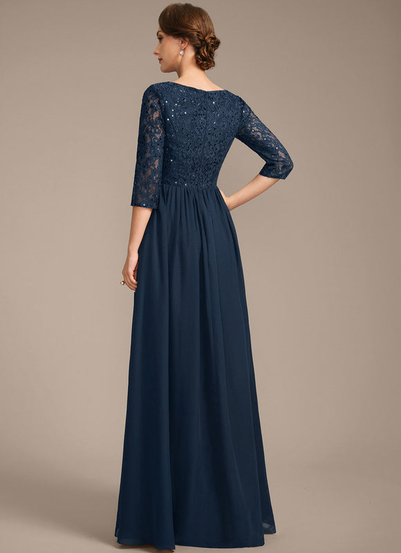 Robe Trapèze Bleu Marine Longue Dentelle Chandail Mariée - gallery 5