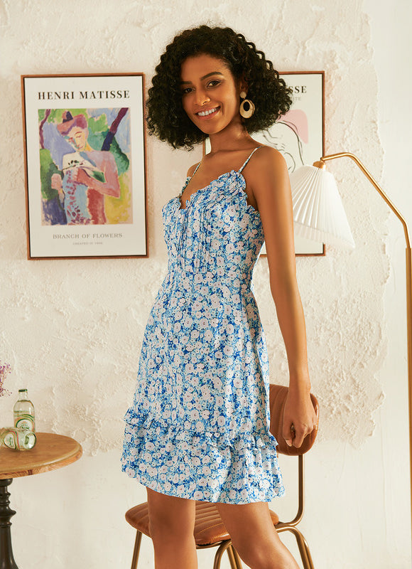 Robe Trapèze Fleur Bleue Chic - gallery 2