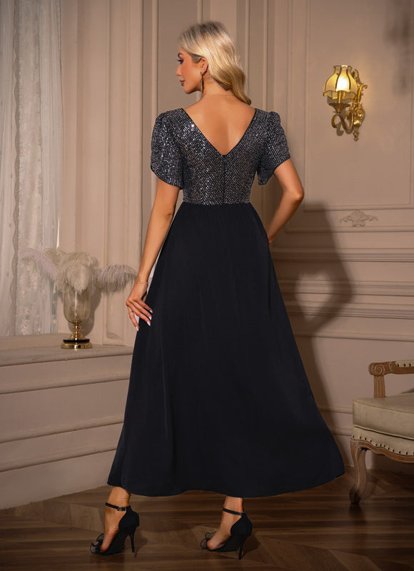Robe Trapèze Maxi Pailletée Navy - gallery 1