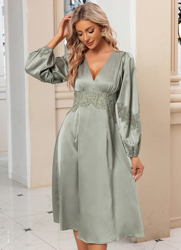 Robe Trapèze Satin Émeraude Tranquille - gallery 3