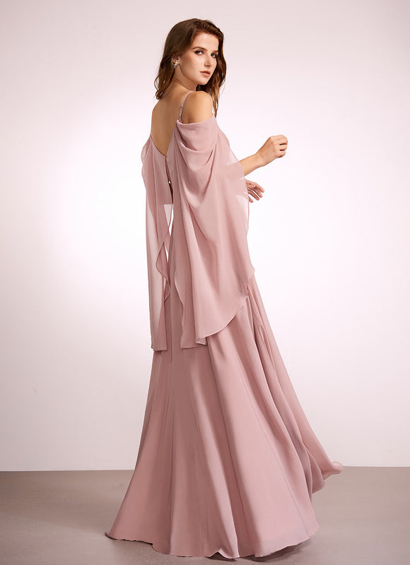 Robe Trapèze Longue Beige Élégante - gallery 3