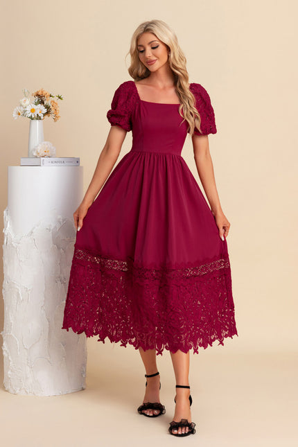 Robe Trapèze Rouge Dentelle Élégante - gallery 1