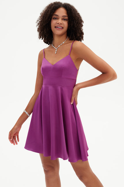 Robe Trapèze Mini Noir Satiné - gallery 3