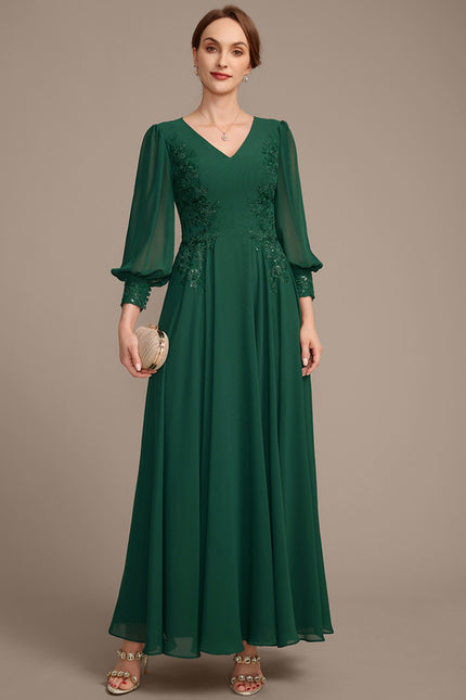 Robe Trapèze Verte En Mousseline Et Dentelle