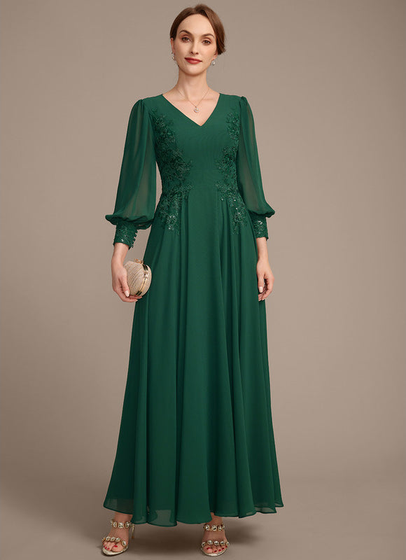 Robe Trapèze Verte En Mousseline Et Dentelle