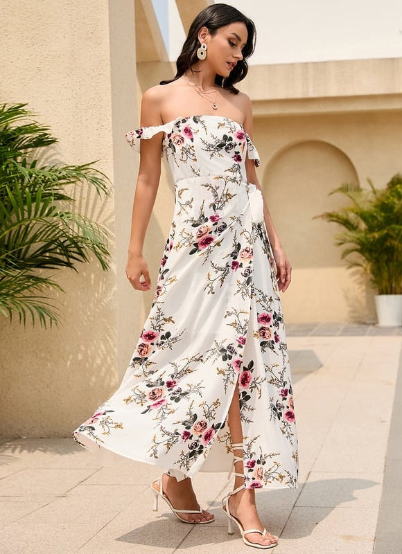 Robe Trapèze Fleur Écru Maxi - gallery 2