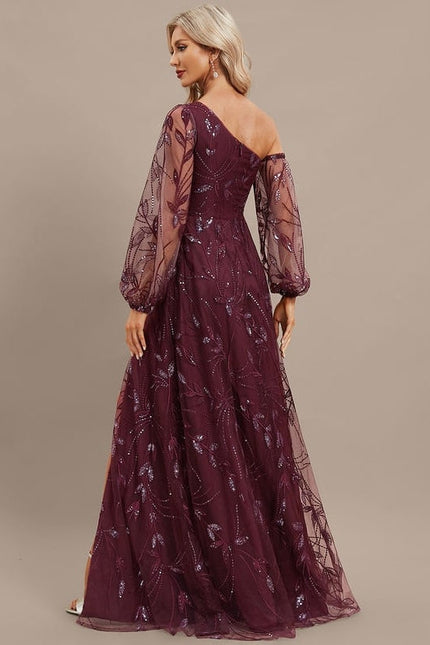 Robe Trapèze Violet Pailleté Élégant - gallery 5